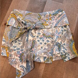 Lena Paisley Tie-Waist Skort in Cream, Blue & Yellow
